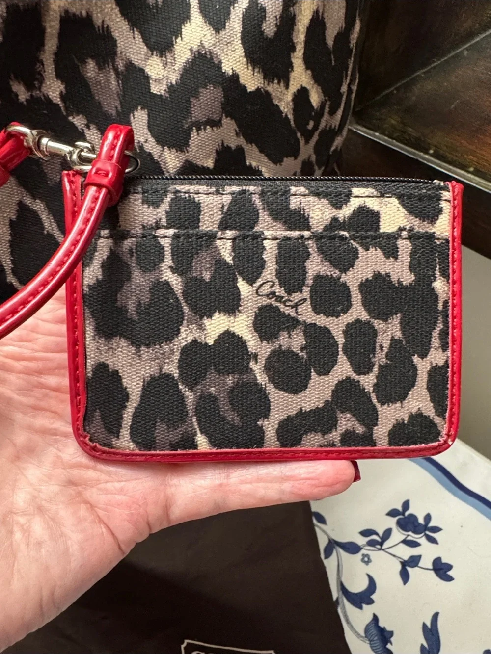 Coach Parker Leopard-Print (Ocelot) Shoulder / Hobo Bag with Red Trim